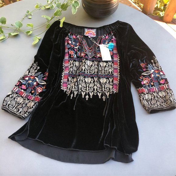 SOLD JOHNNY WAS CLAUDE VELVET PEASANT BLOUSE - Picture 5 of 6